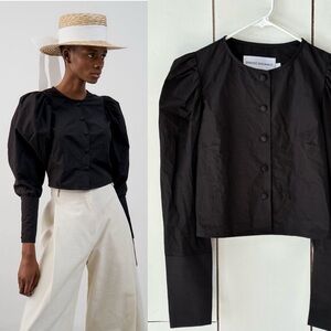 Sindiso Khumalo Black Crop Top Long Puff Sleeves Sz 6 NWOT